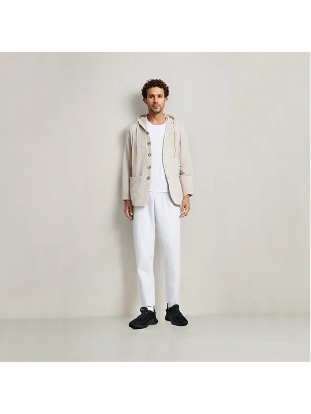 Linen Jacket Men 100% Linen Drawstring Hoodie Jacket L MSRP $130